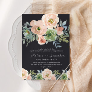 Invitación Boda Floral Pastel Verde Melocotón Marinería