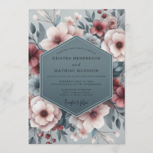 Invitación Boda Floral Pastoral Rubor Pizarra