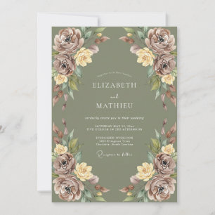 Invitación Boda Floral Pastoral Verde Musgo