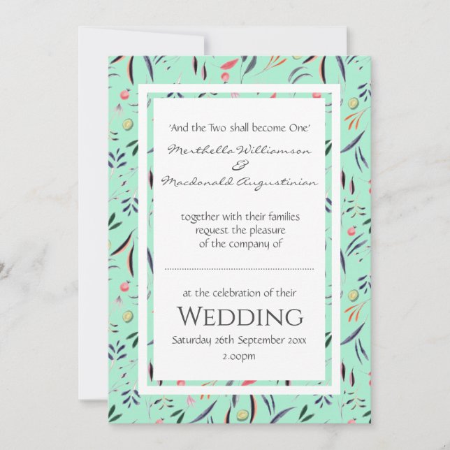 Invitación Boda floral personalizada Neo Mint (Anverso)