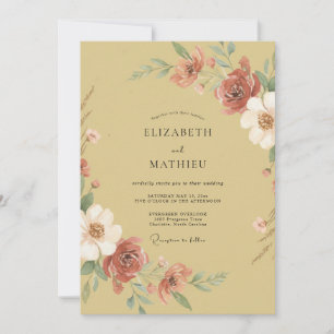 Invitación Boda floral pictórica de vara de oro