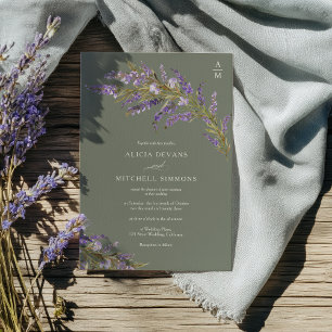 Invitación Boda floral pintada a mano con lavanda y salvia