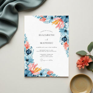 Invitación Boda Floral Pintada Coral Verde Teal