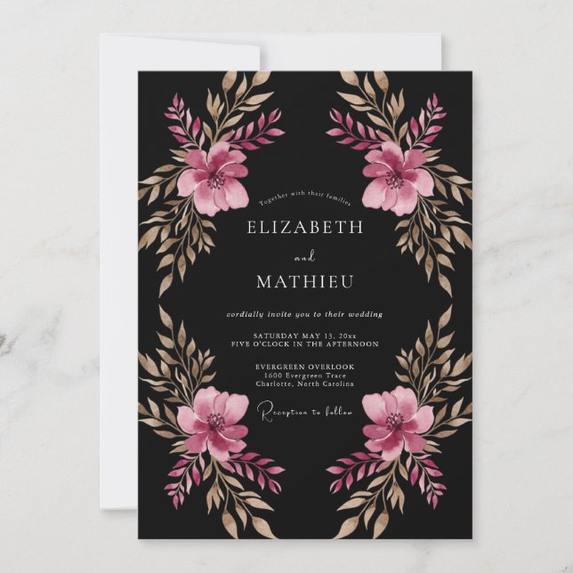 Invitación Boda Floral Pintada Magenta (Anverso)