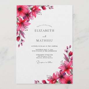 Invitación Boda Floral Pintada Magenta