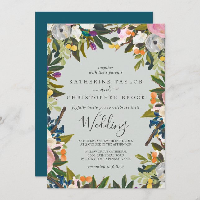 Invitación Boda floral pintado (Anverso / Reverso)