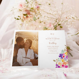 Invitación Boda floral pintado a mano. Foto todo en uno