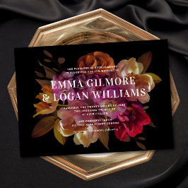 Invitación Boda floral pintado moderno oscuro y moro