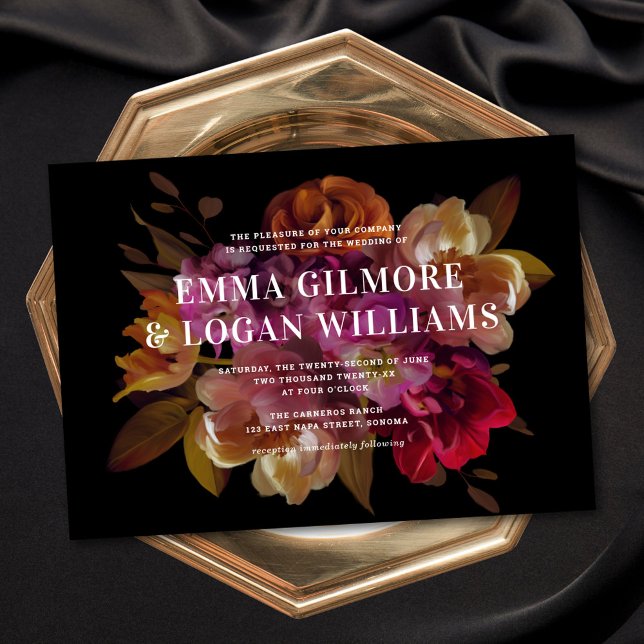 Invitación Boda floral pintado moderno oscuro y moro (Subido por el creador)