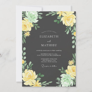 Invitación Boda Floral Pintoresca Amarillo Verde