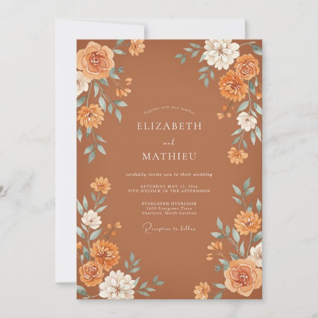 Invitación Boda Floral Pintoresca Ámbar (Anverso)