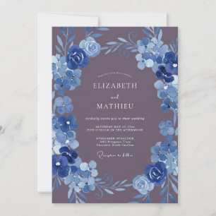 Invitación Boda Floral Pintoresca Azul Profundo