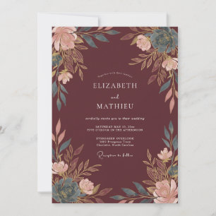 Invitación Boda Floral Pintoresca de Borgoña