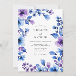 Invitación Boda floral pintoresca de lavanda azul