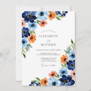 Invitación Boda Floral Pintoresca de Naranja Marina