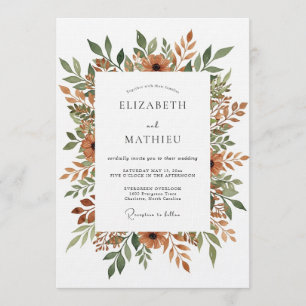 Invitación Boda Floral Pintoresca de Naranja Quemada