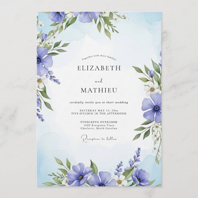 Invitación Boda floral pintoresca de vincapervinca (Anverso)