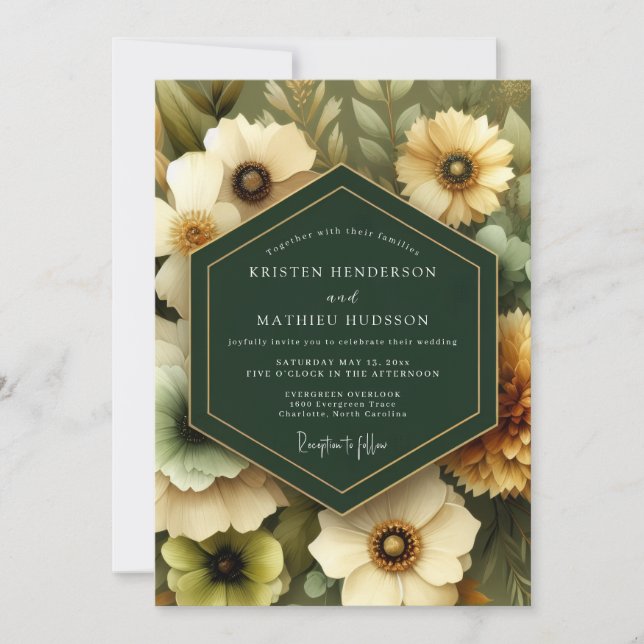 Invitación Boda Floral Pintoresca Esmeralda (Anverso)
