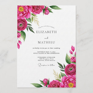 Invitación Boda Floral Pintoresca Fucsia