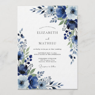 Invitación Boda floral pintoresca índigo