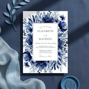 Invitación Boda Floral Pintoresca Índigo