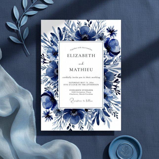 Invitación Boda Floral Pintoresca Índigo (Subido por el creador)