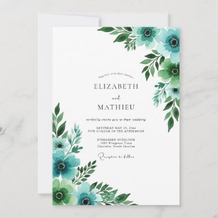 Invitación Boda Floral Pintoresca Verde Azul