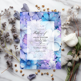 Invitación Boda Floral Plata, Icy Blue y Lilac