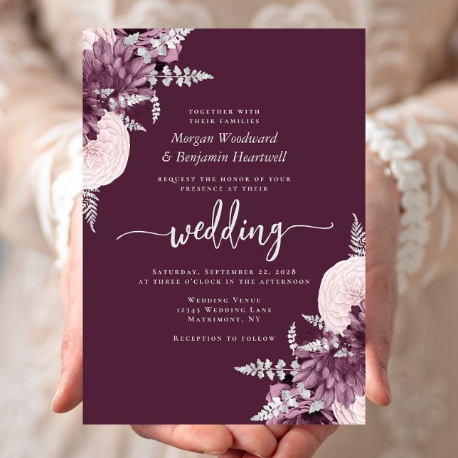 Invitación Boda floral plateada malva (Subido por el creador)