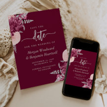 Boda floral plateado con rubor de Borgoña Save the