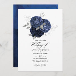 Invitación Boda floral plateado de la Marina Rusa y Purpurina