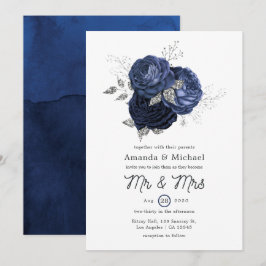 Invitación Boda floral plateado de la Marina Rusa y Purpurina