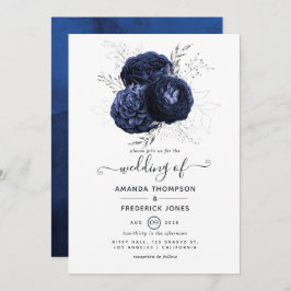 Invitación Boda floral plateado de la Marina Rusa y Purpurina
