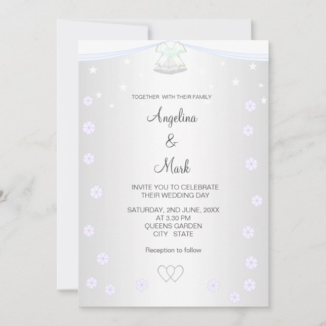 Invitación Boda floral plateado y blanco (Anverso)