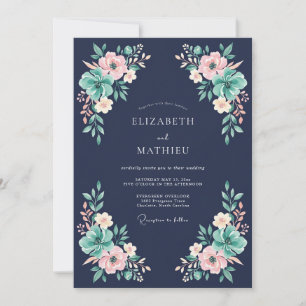 Invitación Boda floral poética azul marino