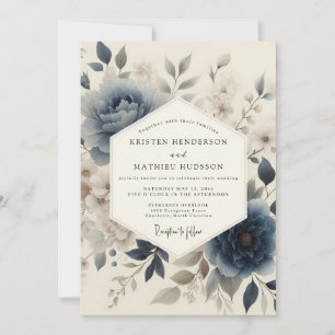 Invitación Boda floral poética azul pizarra
