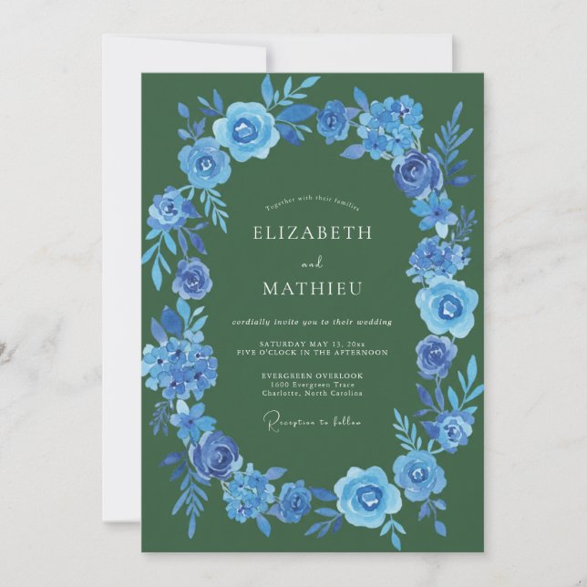 Invitación Boda floral poética de verde bosque (Anverso)
