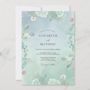 Invitación Boda floral poética de verde menta