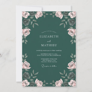 Invitación Boda Floral Poética Verde Profundo