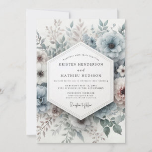 Invitación Boda Floral Polvorienta de Invierno Azul