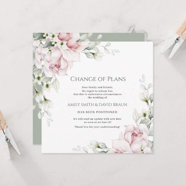 Invitación Boda floral | Pospuesta | Cambio de planes (Anverso/Reverso In Situ)