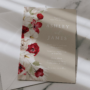 Invitación Boda floral preciosa blanca y roja