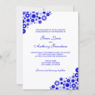 Invitación Boda floral preciosa de azul real