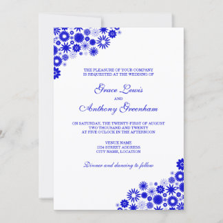 Invitación Boda floral preciosa de azul real