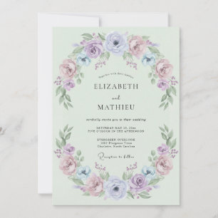 Invitación Boda floral prístina verde menta