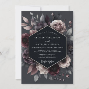 Invitación Boda Floral Profunda y Malva