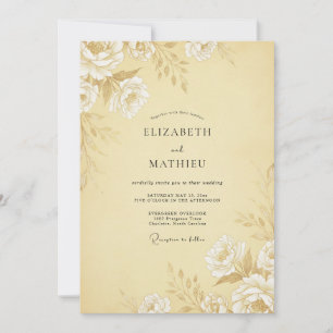 Invitación Boda floral pulida de color amarillo pálido