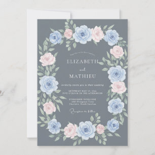 Invitación Boda Floral Pulida Gris Pizarra