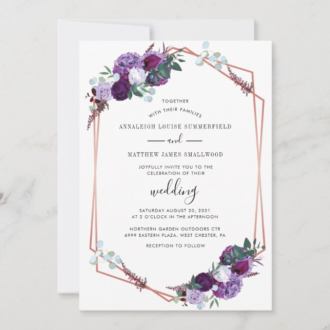 Invitación Boda Floral Purple Botanical Elegante (Anverso)