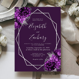Invitación Boda floral Purple Plum Silver